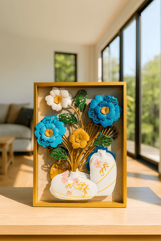 3D Metal Floral Vase Wall Art β Handcrafted Decorative Frame for Elegant Home Decor πΈβ¨